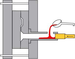 Configuración de Fundición a Presión a Alta Presión que muestra la cavidad del molde con inyección de metal fundido
