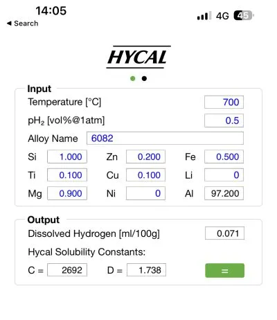 iOS Hycal 应用程序界面显示输入和输出字段